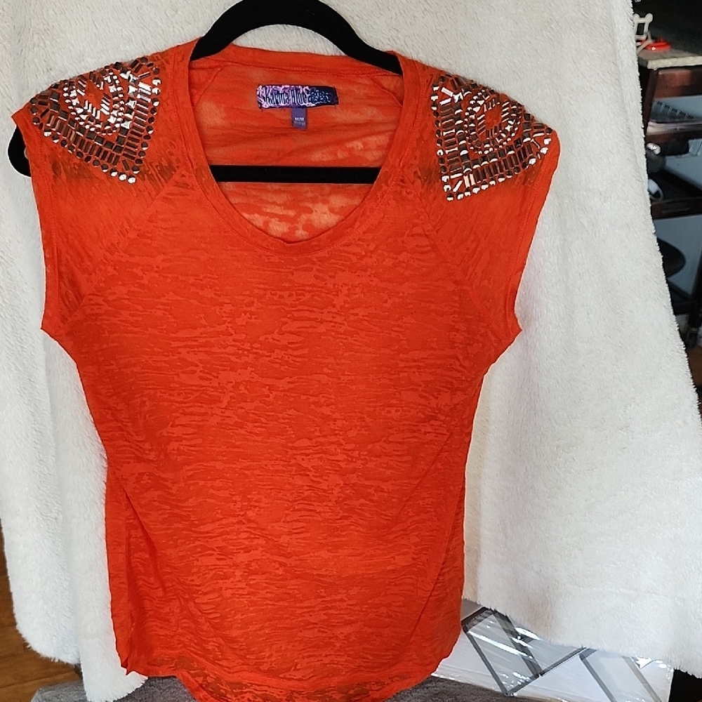 Orange Sequin Shoulder Top